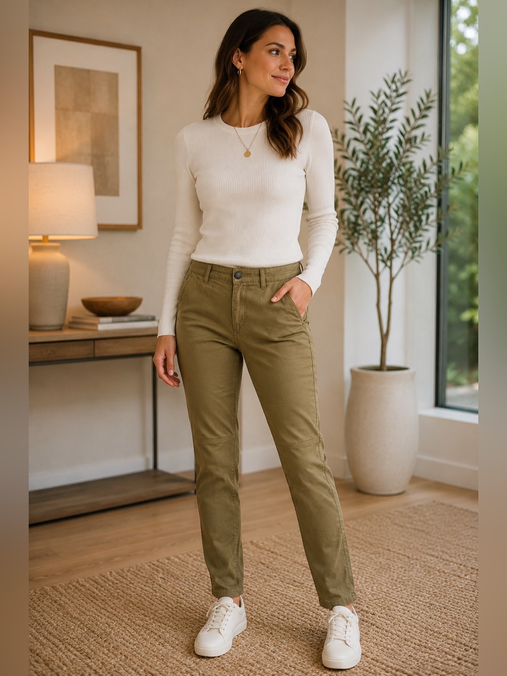 Theory Moto Utility Pants Olive Green Slim Straight Stretch 30